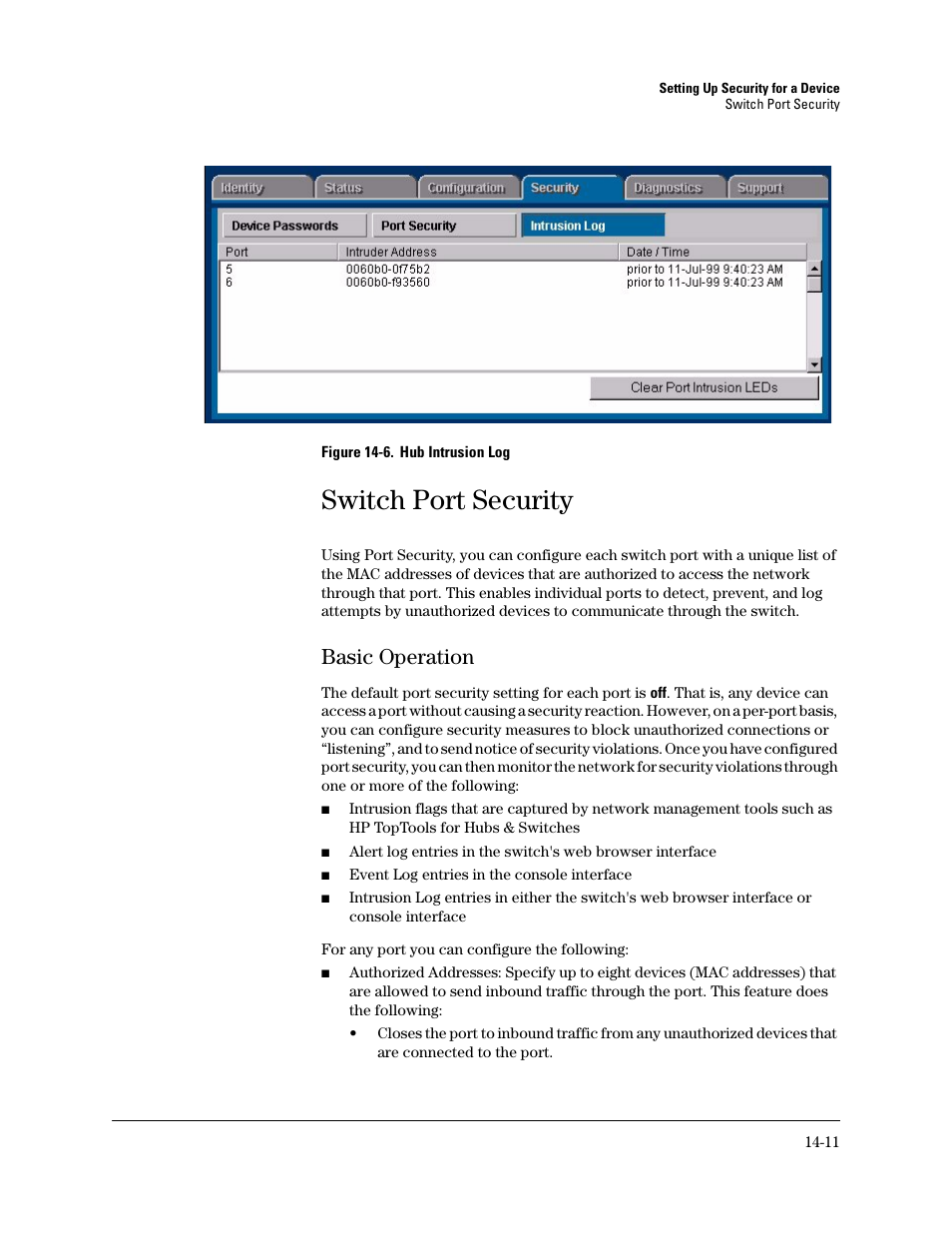 Switch port security, Basic operation, Basic operation -11 | HP TopTools for Hubs and Switches User Manual | Page 191 / 234