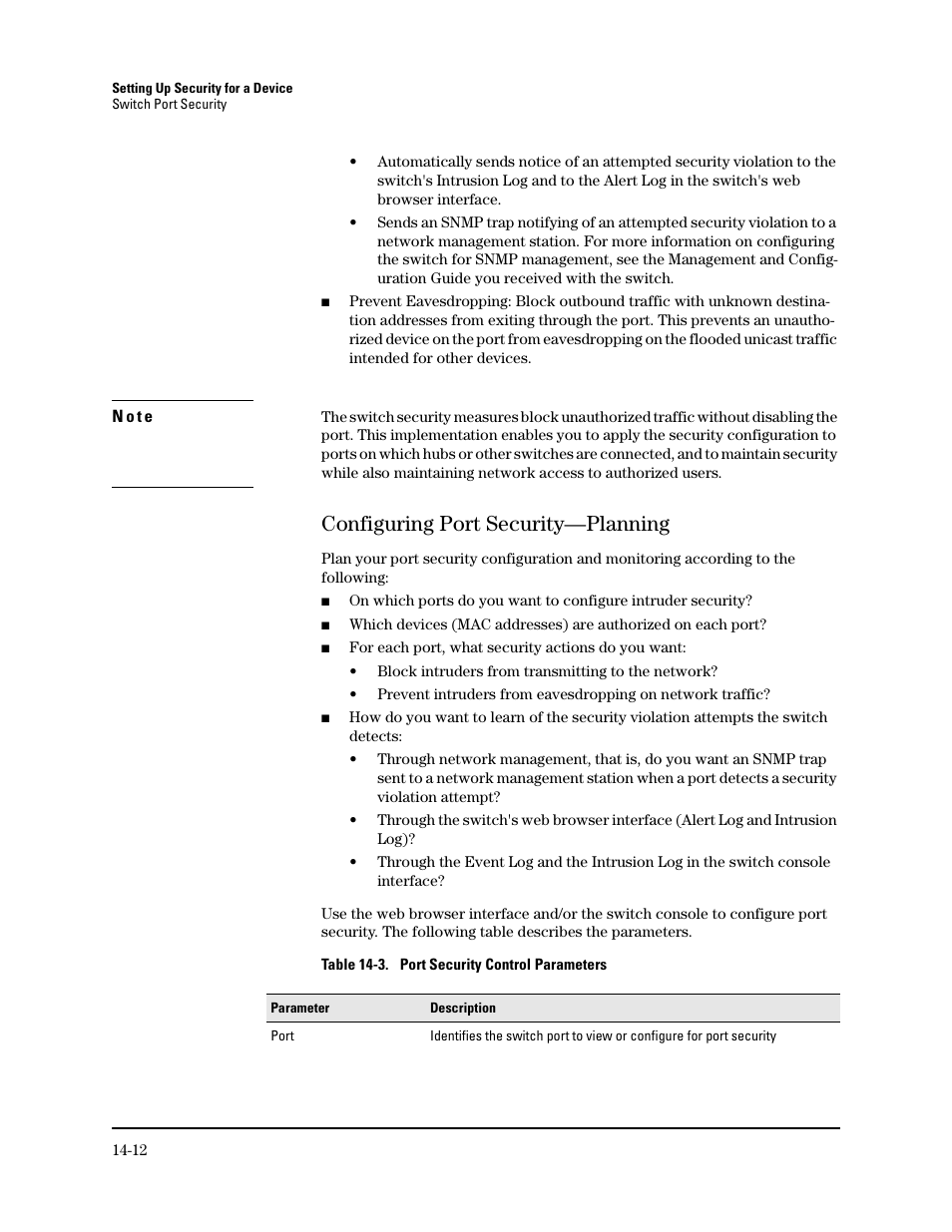 Configuring port security—planning, Configuring port security—planning -12, Configuring port security | HP TopTools for Hubs and Switches User Manual | Page 192 / 234