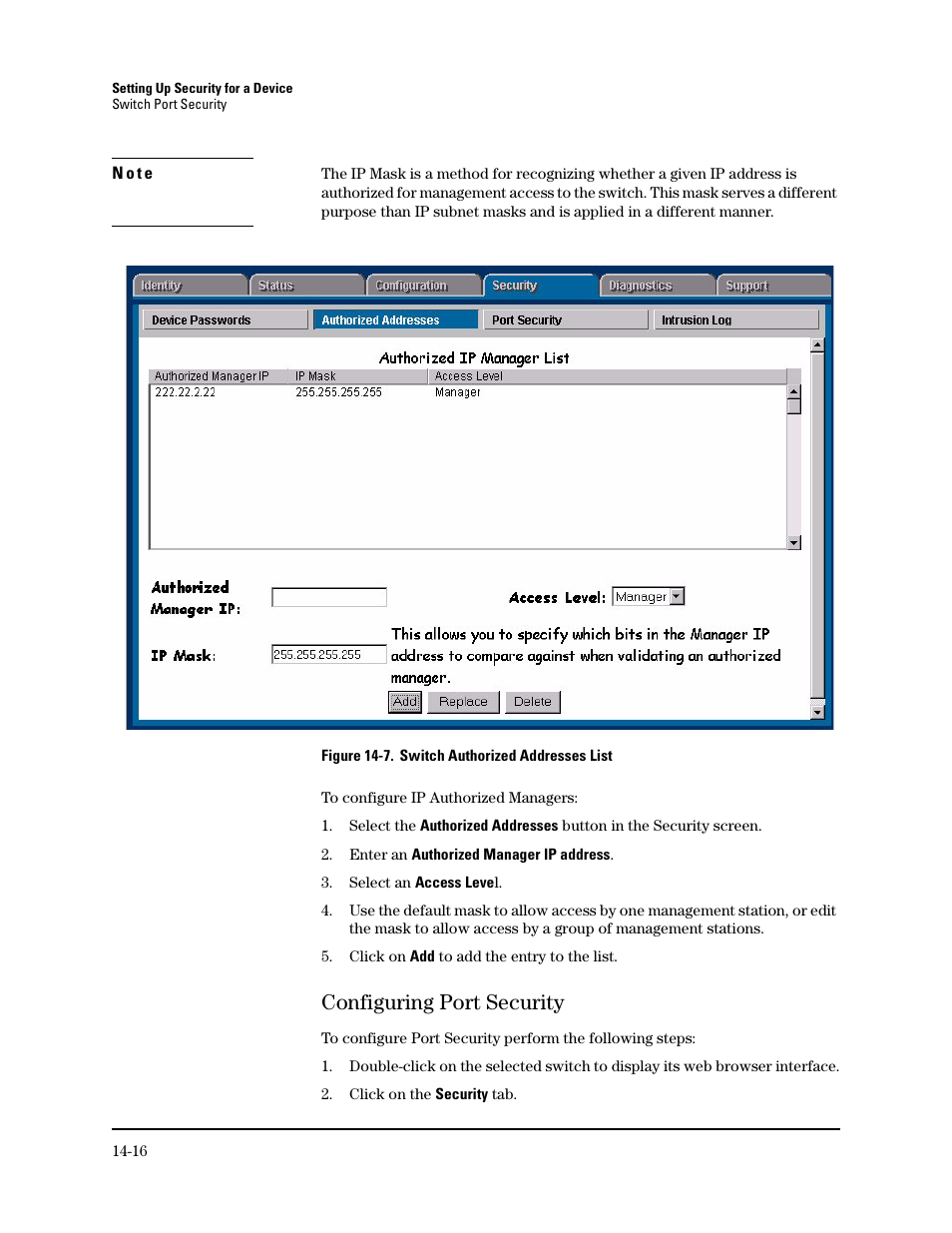 Configuring port security, Configuring port security -16 | HP TopTools for Hubs and Switches User Manual | Page 196 / 234