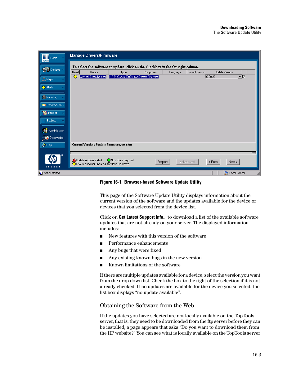 Obtaining the software from the web | HP TopTools for Hubs and Switches User Manual | Page 211 / 234