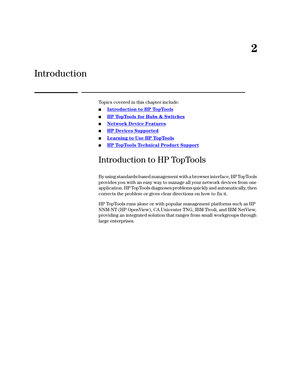 Introduction, Introduction to hp toptools, 2 introduction | HP TopTools for Hubs and Switches User Manual | Page 23 / 234