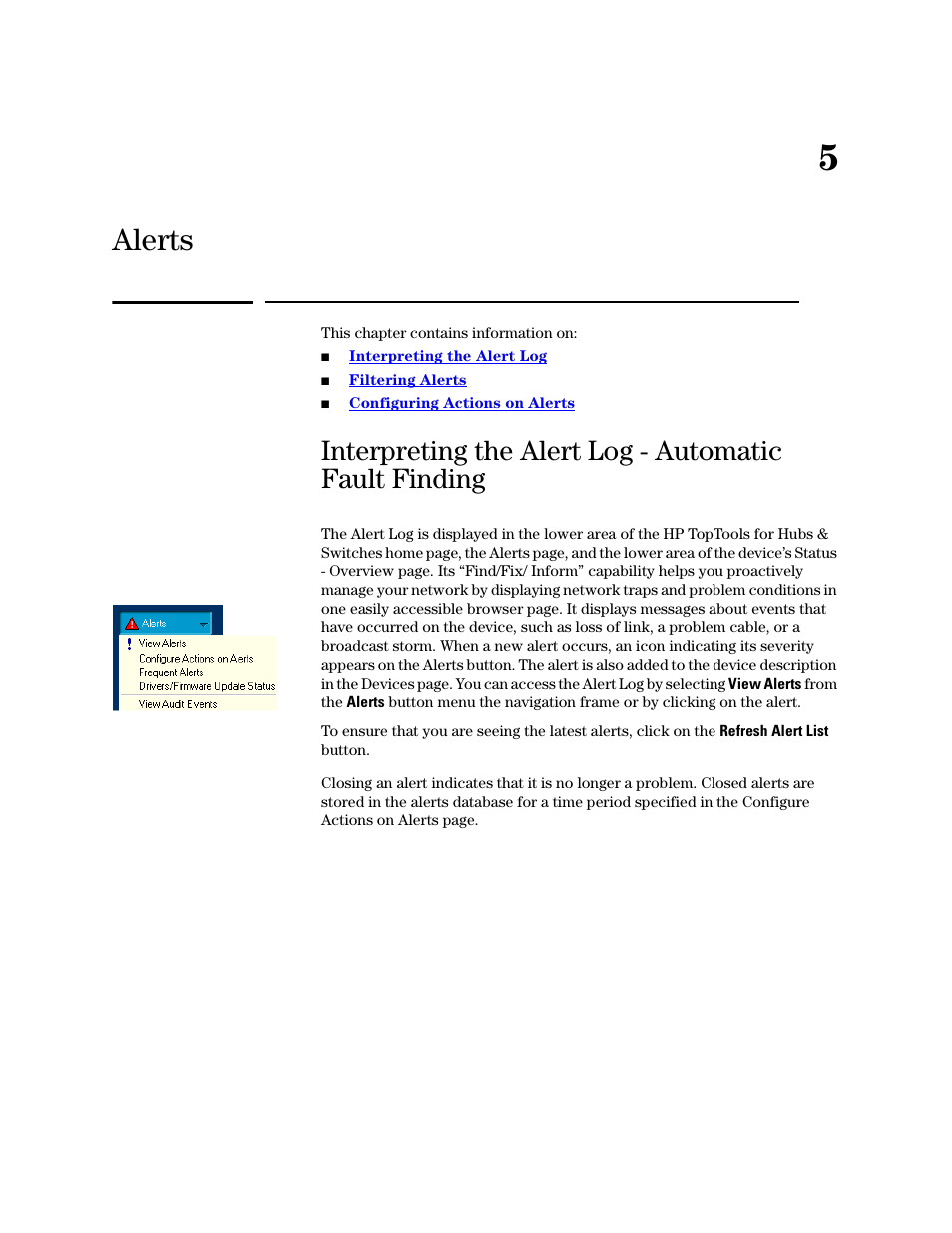 Alerts, 5 alerts | HP TopTools for Hubs and Switches User Manual | Page 41 / 234