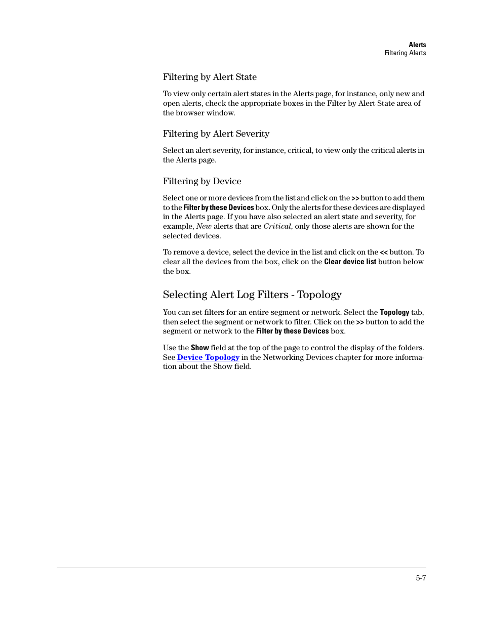 Selecting alert log filters - topology, Selecting alert log filters - topology -7 | HP TopTools for Hubs and Switches User Manual | Page 47 / 234