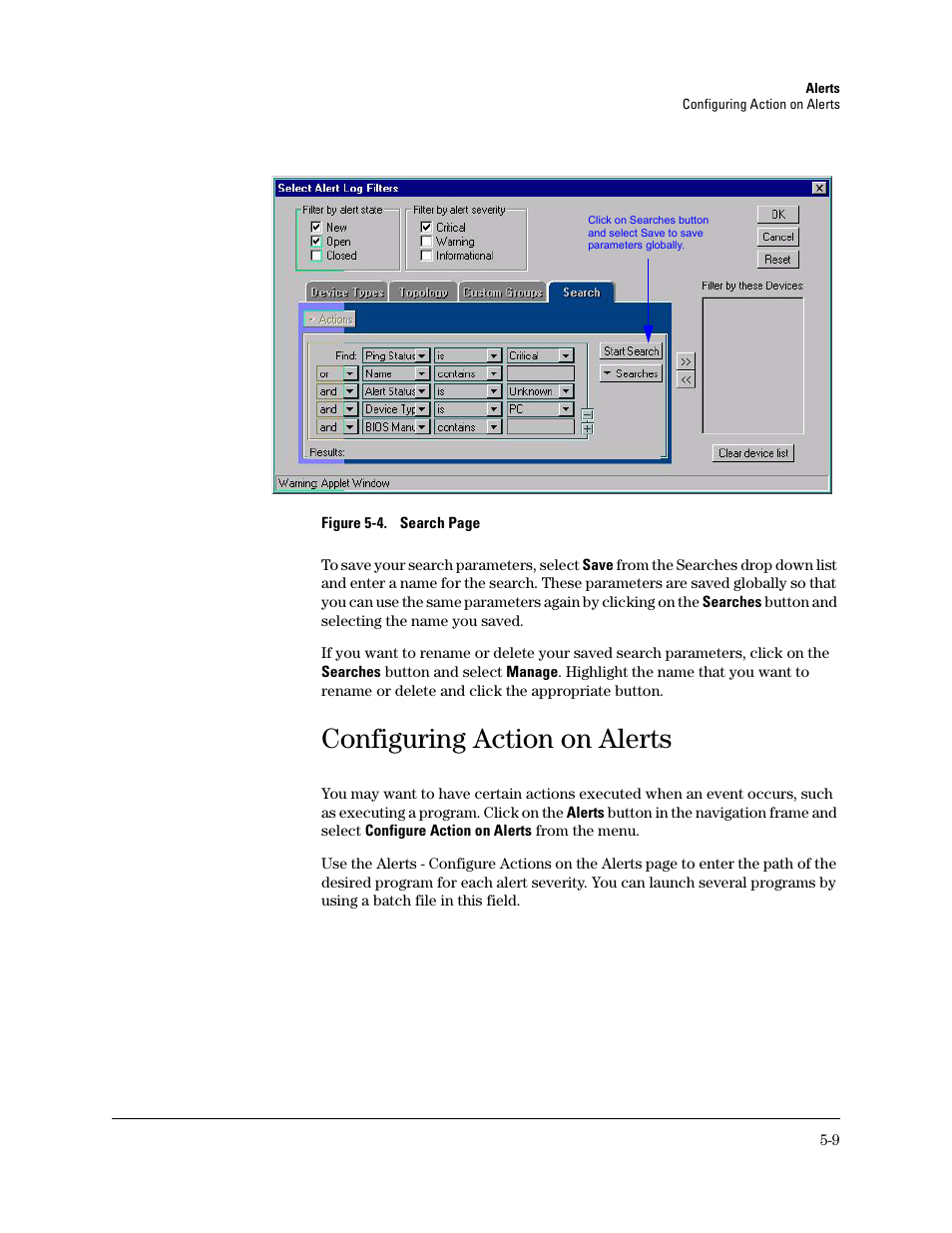 Configuring action on alerts, Configure action on alerts, Configuring actions on alerts | HP TopTools for Hubs and Switches User Manual | Page 49 / 234