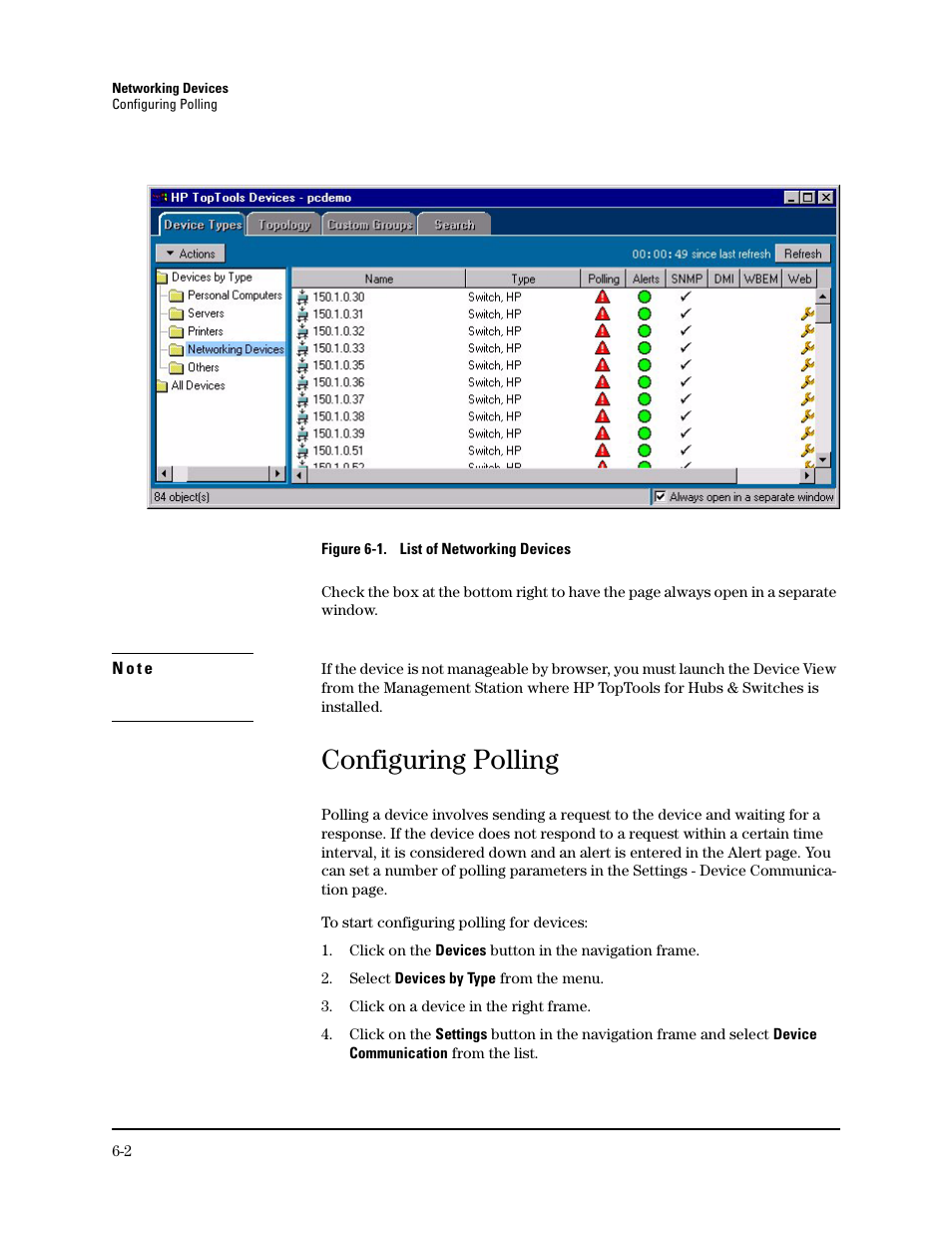 Configuring polling | HP TopTools for Hubs and Switches User Manual | Page 54 / 234