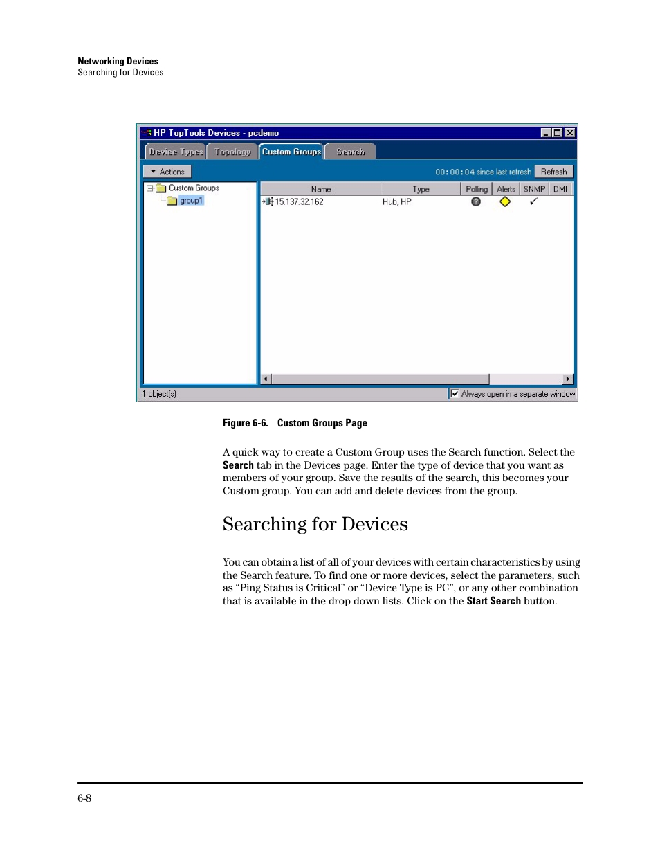 Searching for devices | HP TopTools for Hubs and Switches User Manual | Page 60 / 234