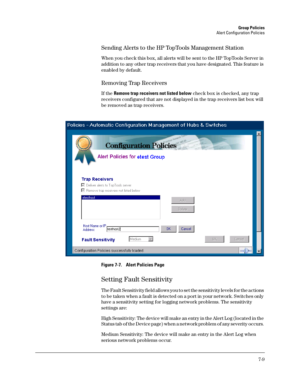 Setting fault sensitivity, Setting fault sensitivity -9 | HP TopTools for Hubs and Switches User Manual | Page 71 / 234