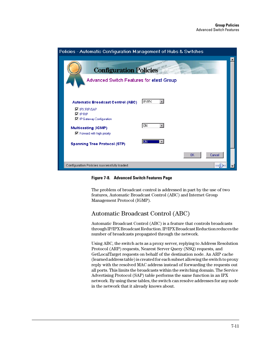 Automatic broadcast control (abc), Automatic broadcast control (abc) -11, Automatic broadcast control | HP TopTools for Hubs and Switches User Manual | Page 73 / 234
