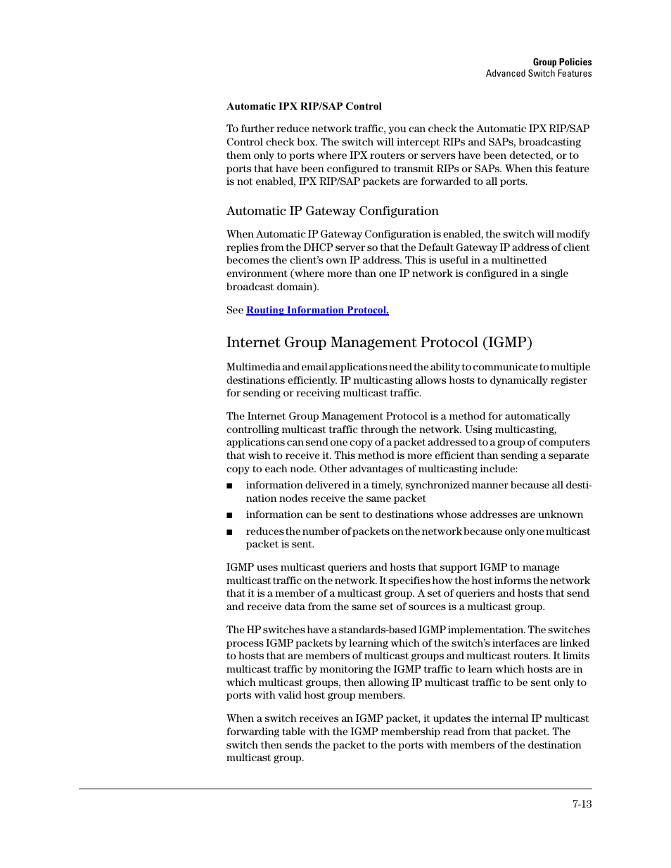 Internet group management protocol (igmp), Internet group management protocol (igmp) -13, Ip multica | HP TopTools for Hubs and Switches User Manual | Page 75 / 234