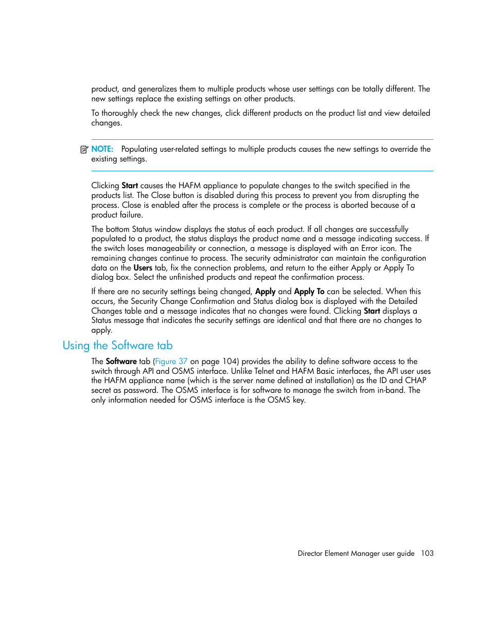 Using the software tab | HP StorageWorks 2.140 Director Switch User Manual | Page 103 / 246