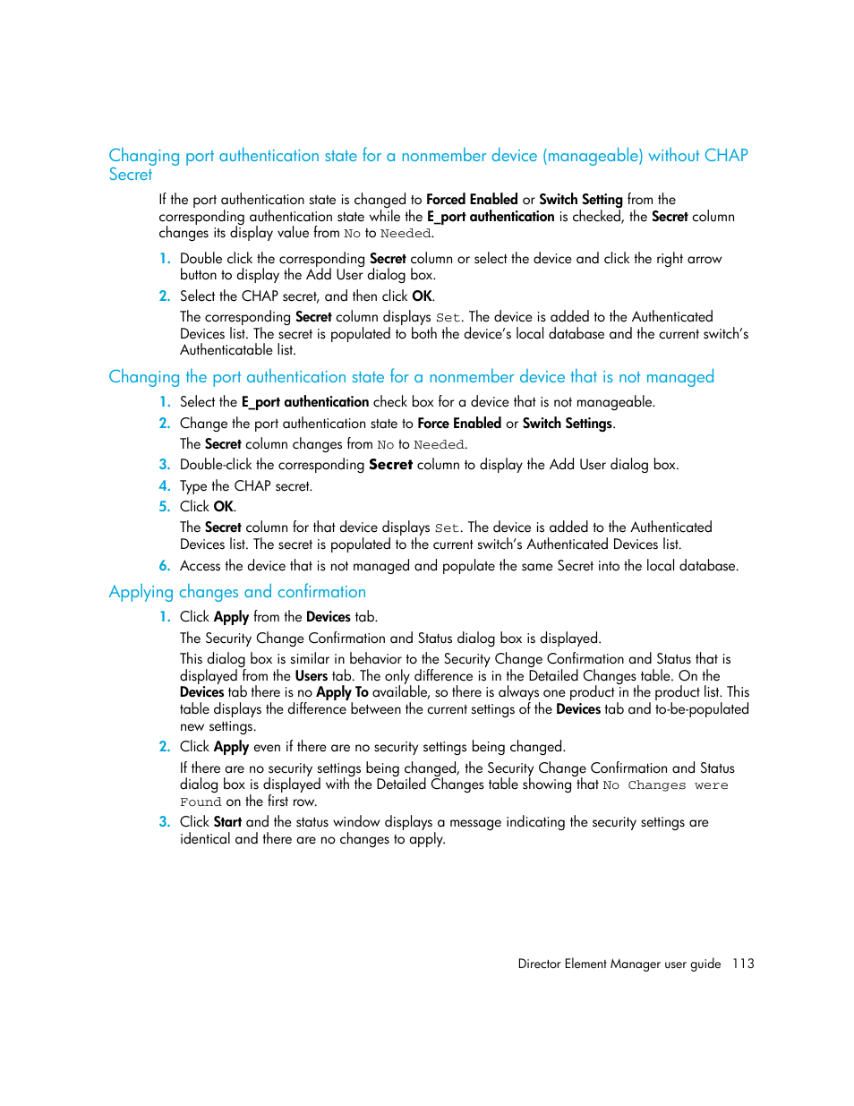 Applying changes and confirmation | HP StorageWorks 2.140 Director Switch User Manual | Page 113 / 246