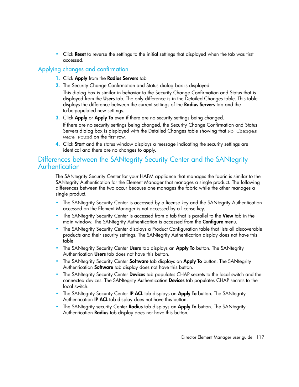 Applying changes and confirmation | HP StorageWorks 2.140 Director Switch User Manual | Page 117 / 246