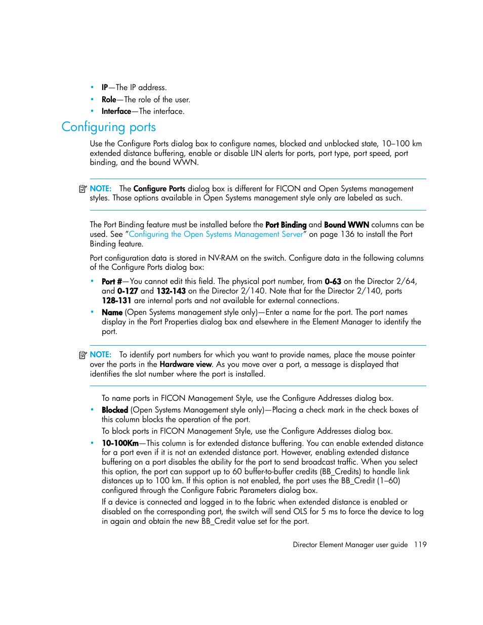 Configuring ports | HP StorageWorks 2.140 Director Switch User Manual | Page 119 / 246