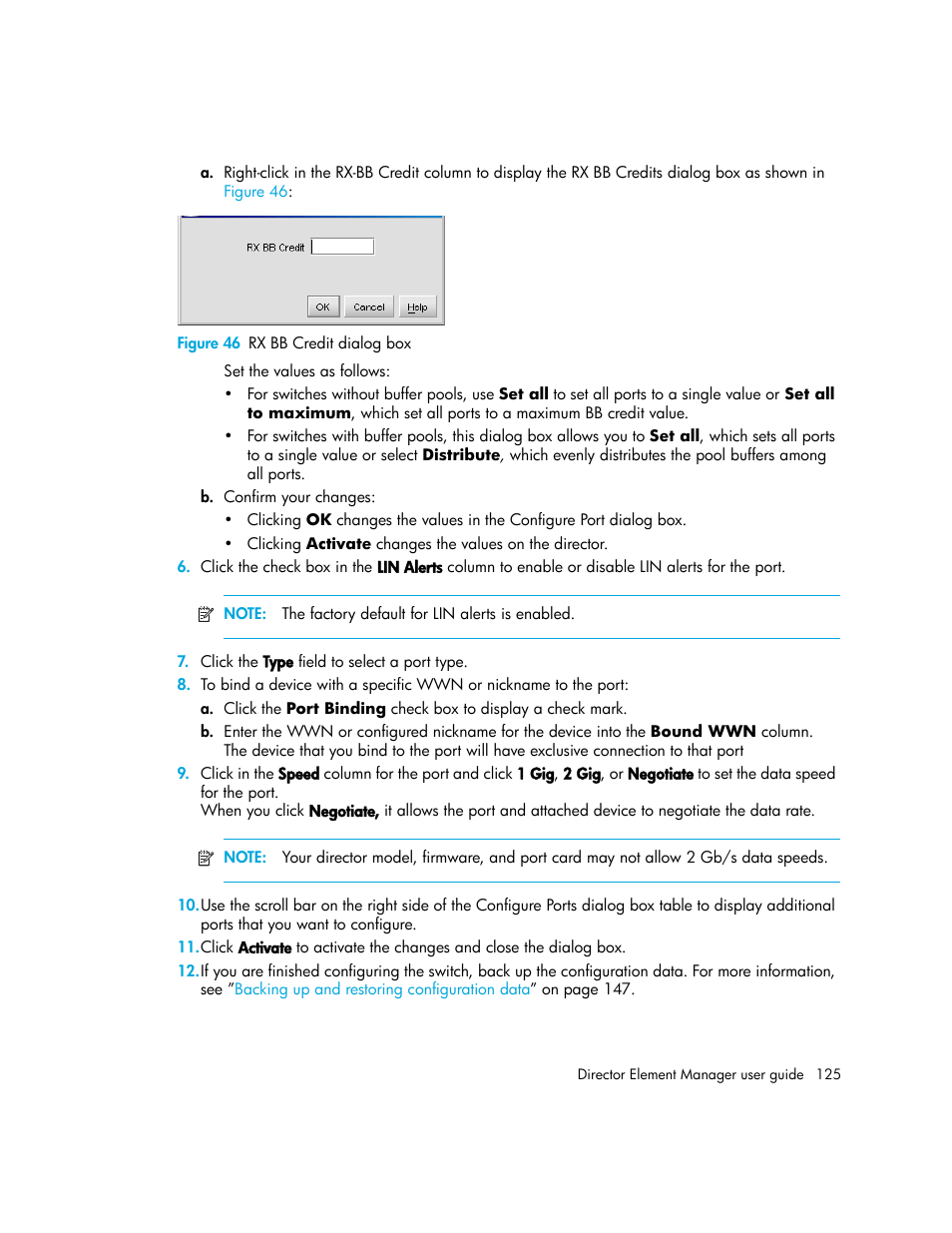 Figure 46 rx bb credit dialog box, 46 rx bb credit dialog box | HP StorageWorks 2.140 Director Switch User Manual | Page 125 / 246