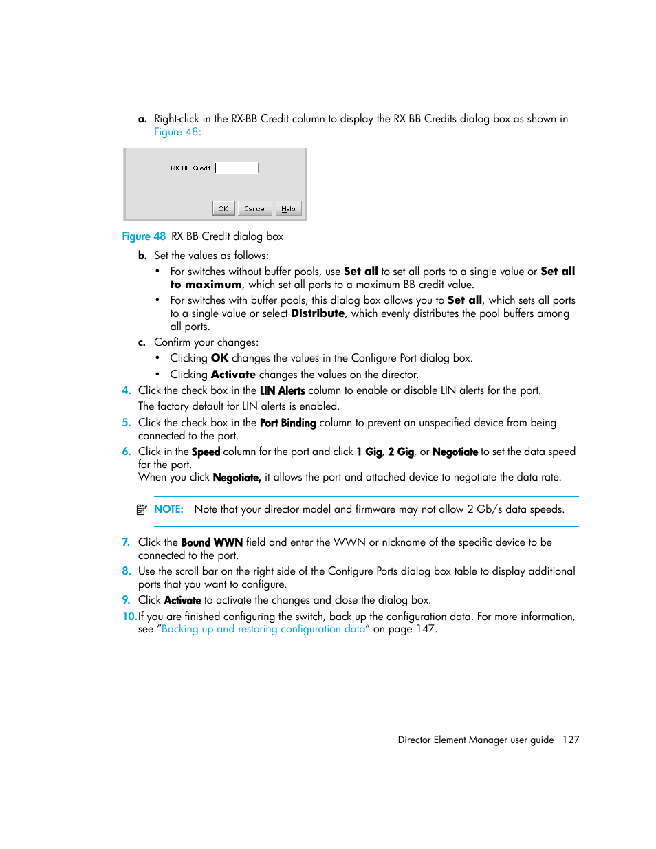 Figure 48 rx bb credit dialog box, 48 rx bb credit dialog box | HP StorageWorks 2.140 Director Switch User Manual | Page 127 / 246