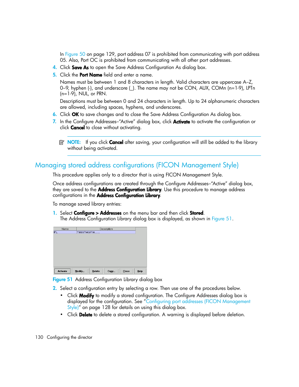 Figure 51 address configuration library dialog box, 51 address configuration library dialog box | HP StorageWorks 2.140 Director Switch User Manual | Page 130 / 246