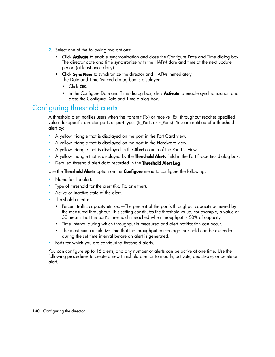 Configuring threshold alerts | HP StorageWorks 2.140 Director Switch User Manual | Page 140 / 246