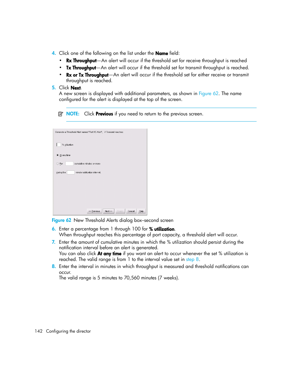 62 new threshold alerts dialog box–second screen | HP StorageWorks 2.140 Director Switch User Manual | Page 142 / 246