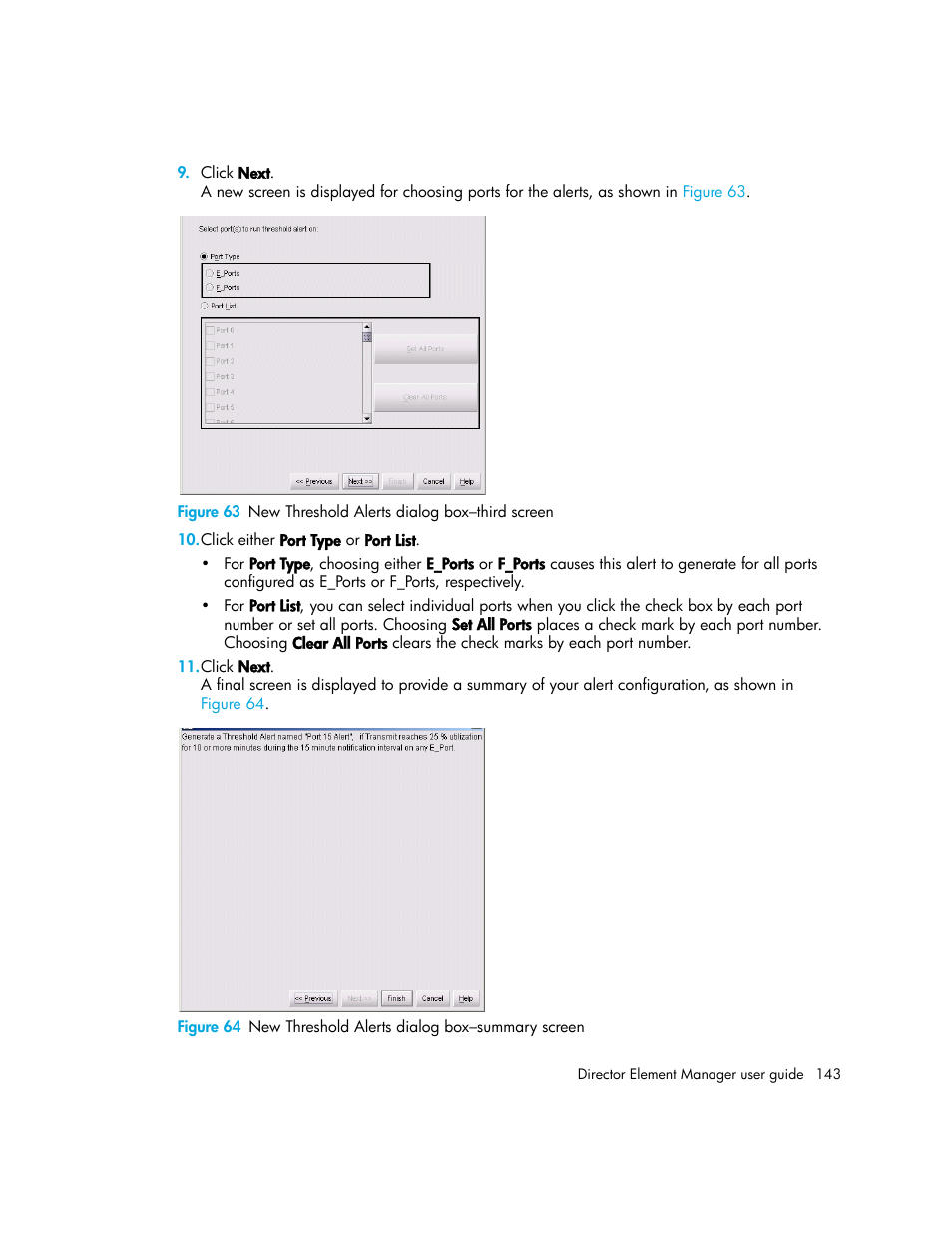 63 new threshold alerts dialog box–third screen, 64 new threshold alerts dialog box–summary screen | HP StorageWorks 2.140 Director Switch User Manual | Page 143 / 246