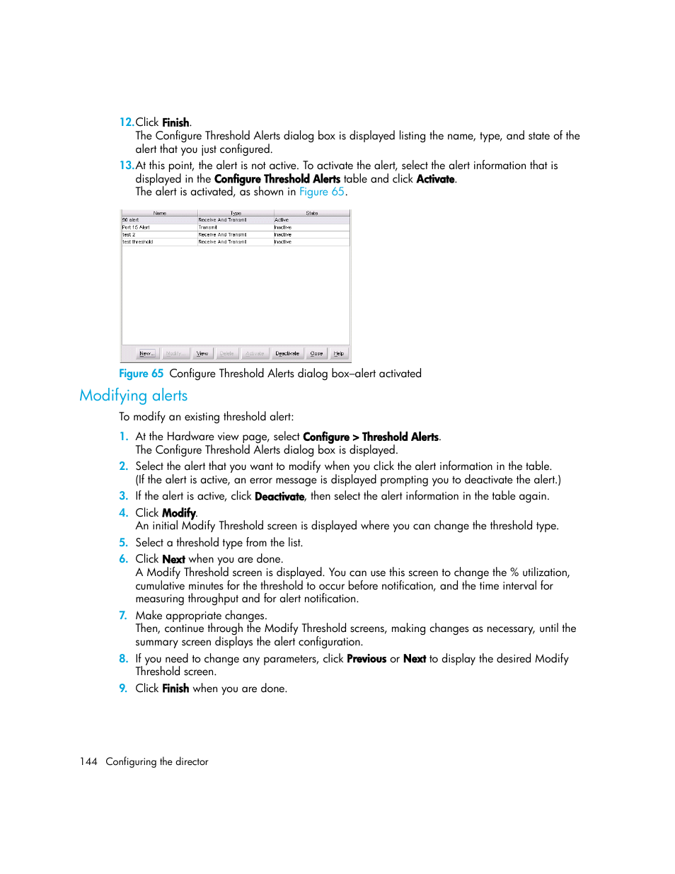 Modifying alerts | HP StorageWorks 2.140 Director Switch User Manual | Page 144 / 246