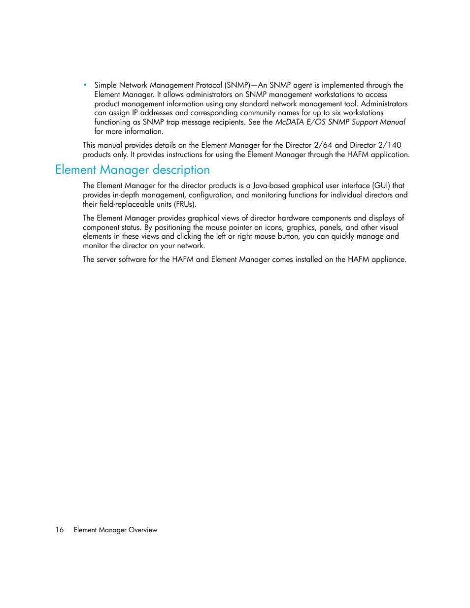 Element manager description | HP StorageWorks 2.140 Director Switch User Manual | Page 16 / 246