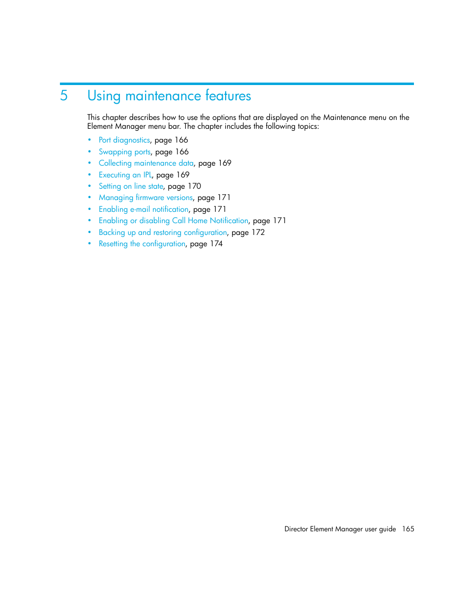 Using maintenance features, 5 using maintenance features, 5using maintenance features | HP StorageWorks 2.140 Director Switch User Manual | Page 165 / 246