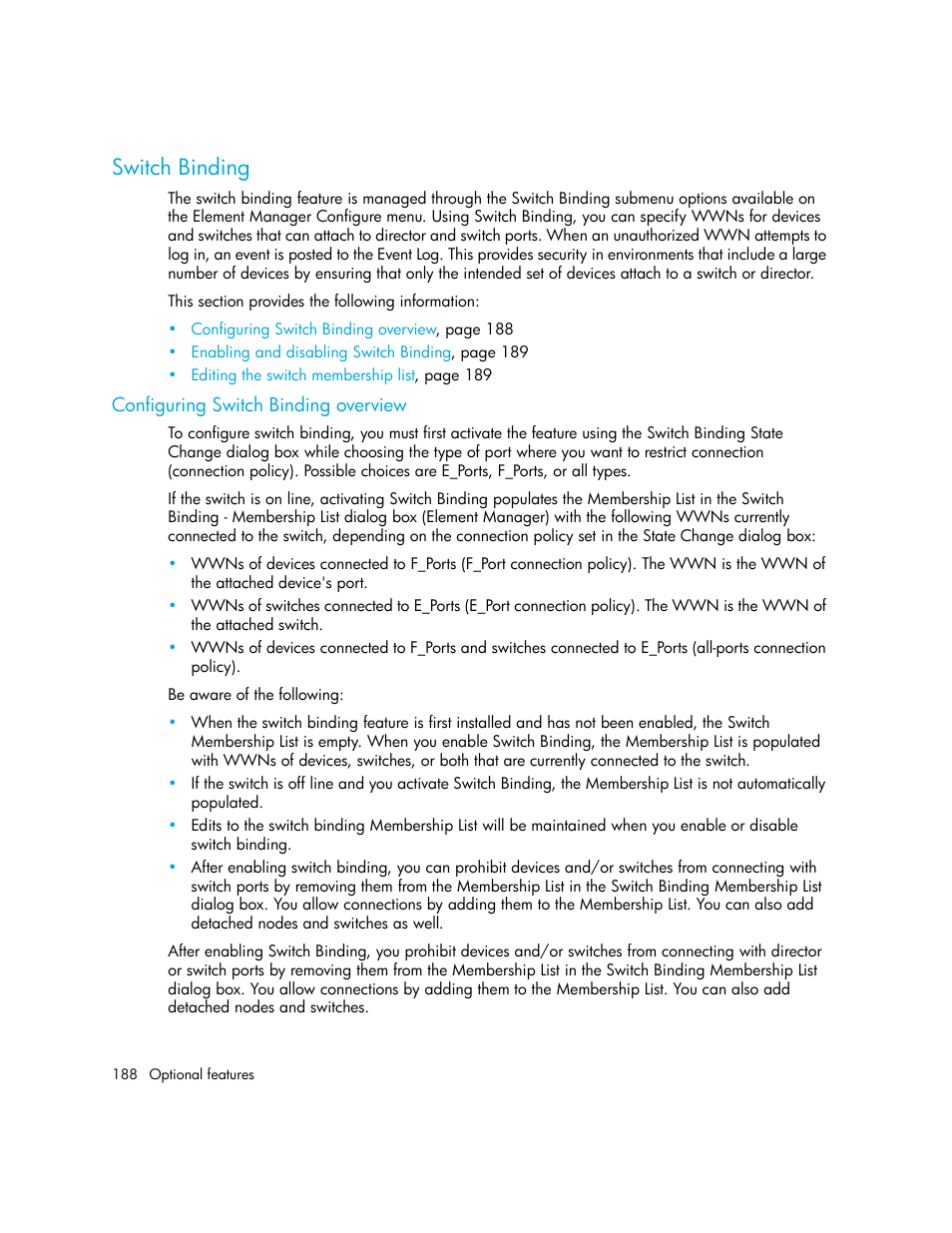 Switch binding, Configuring switch binding overview | HP StorageWorks 2.140 Director Switch User Manual | Page 188 / 246