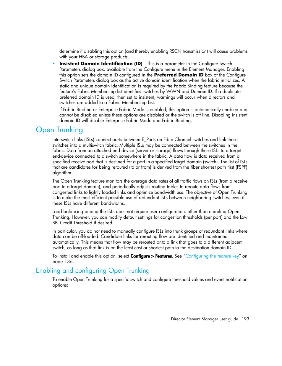 Open trunking, Enabling and configuring open trunking | HP StorageWorks 2.140 Director Switch User Manual | Page 193 / 246