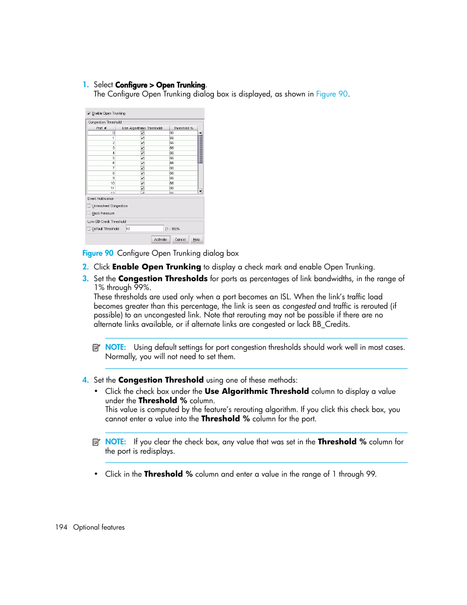 Figure 90 configure open trunking dialog box, 90 configure open trunking dialog box | HP StorageWorks 2.140 Director Switch User Manual | Page 194 / 246