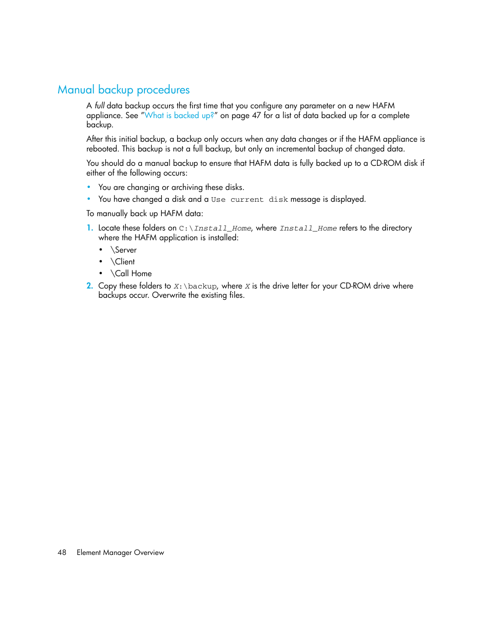 Manual backup procedures | HP StorageWorks 2.140 Director Switch User Manual | Page 48 / 246