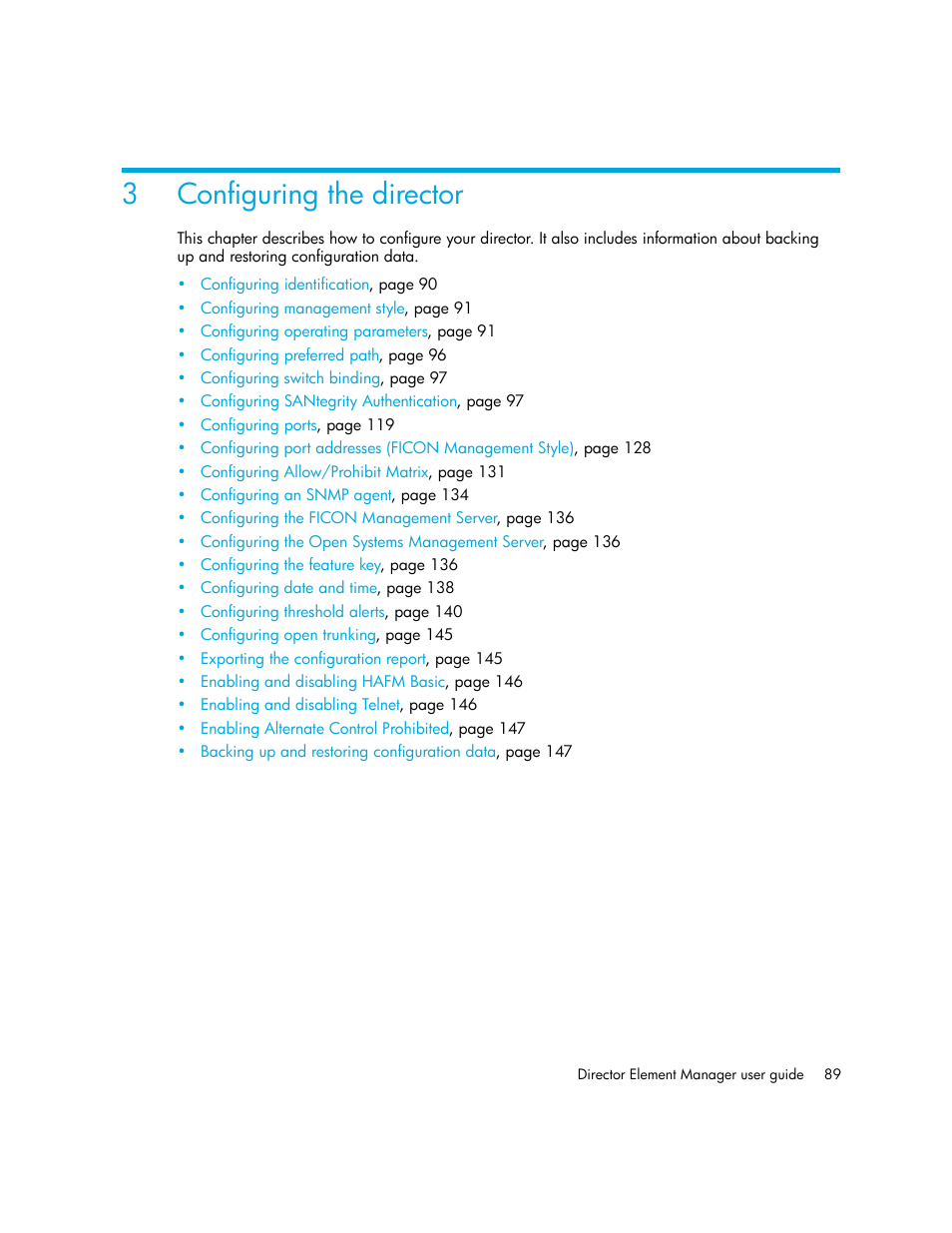 Configuring the director, 3 configuring the director, 3configuring the director | HP StorageWorks 2.140 Director Switch User Manual | Page 89 / 246