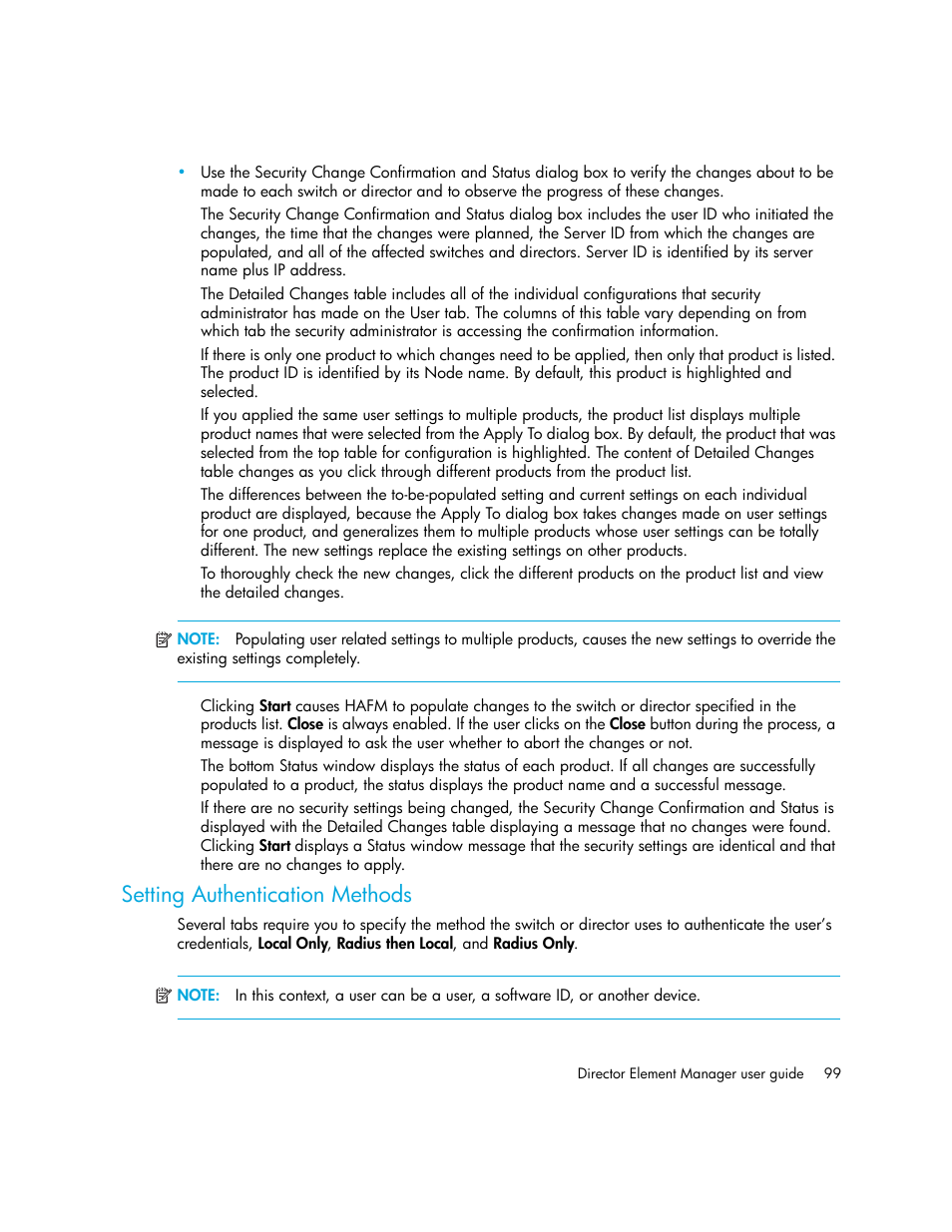 Setting authentication methods | HP StorageWorks 2.140 Director Switch User Manual | Page 99 / 246