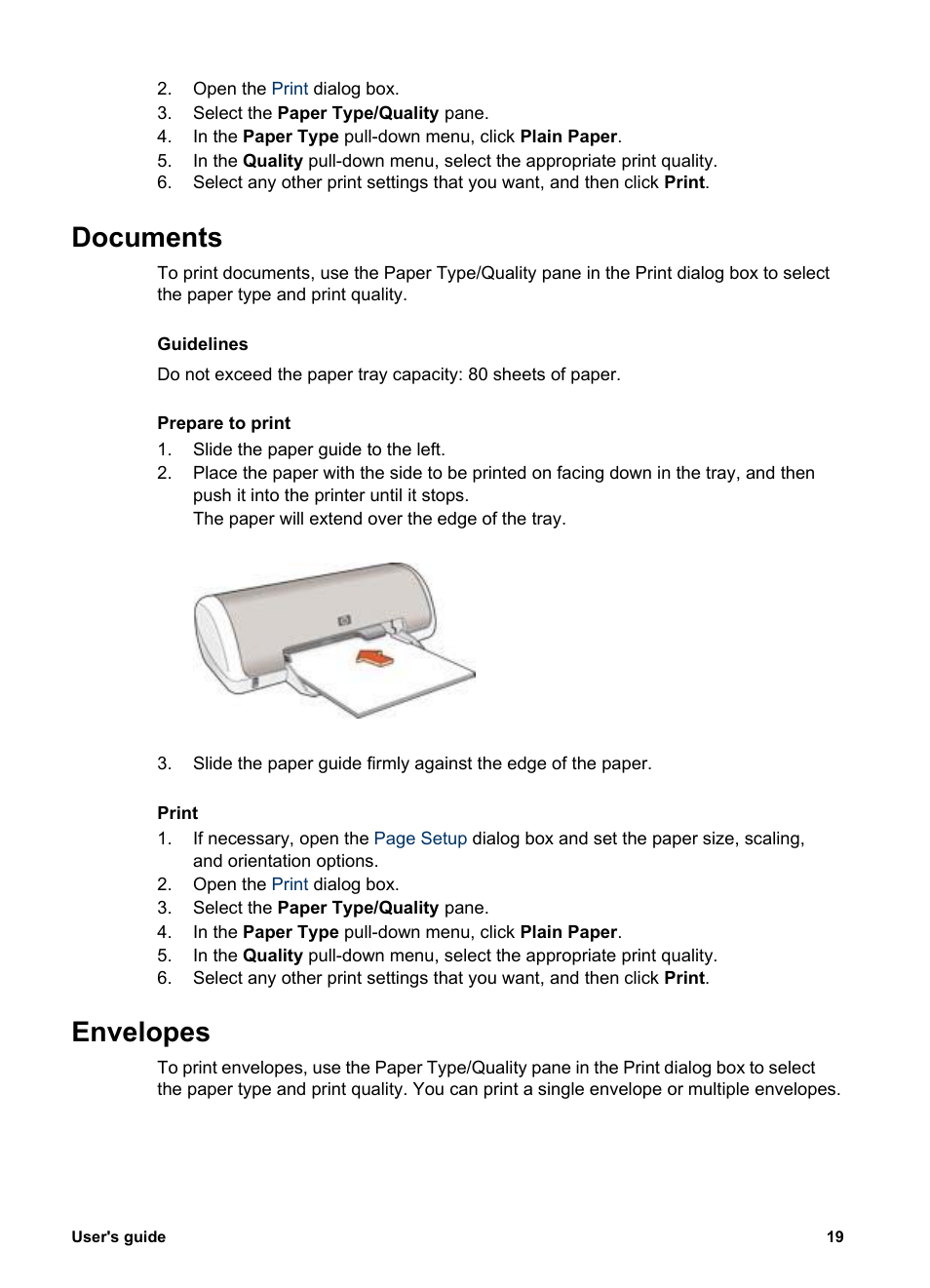 Documents, Envelopes, Documents envelopes | An envelope, see | HP Deskjet 3930 Color Inkjet Printer User Manual | Page 21 / 62