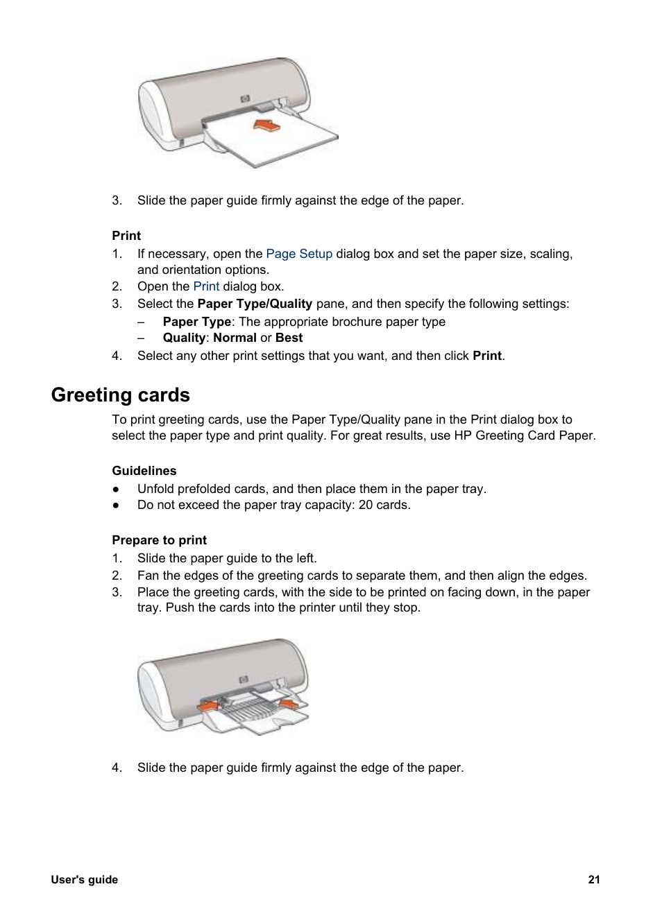 Greeting cards | HP Deskjet 3930 Color Inkjet Printer User Manual | Page 23 / 62