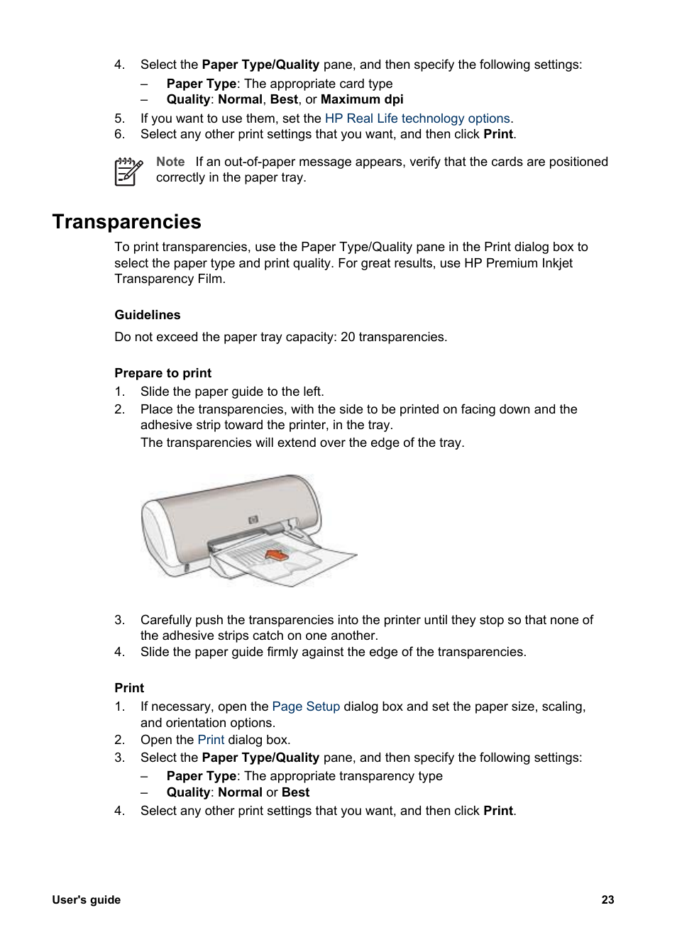 Transparencies | HP Deskjet 3930 Color Inkjet Printer User Manual | Page 25 / 62