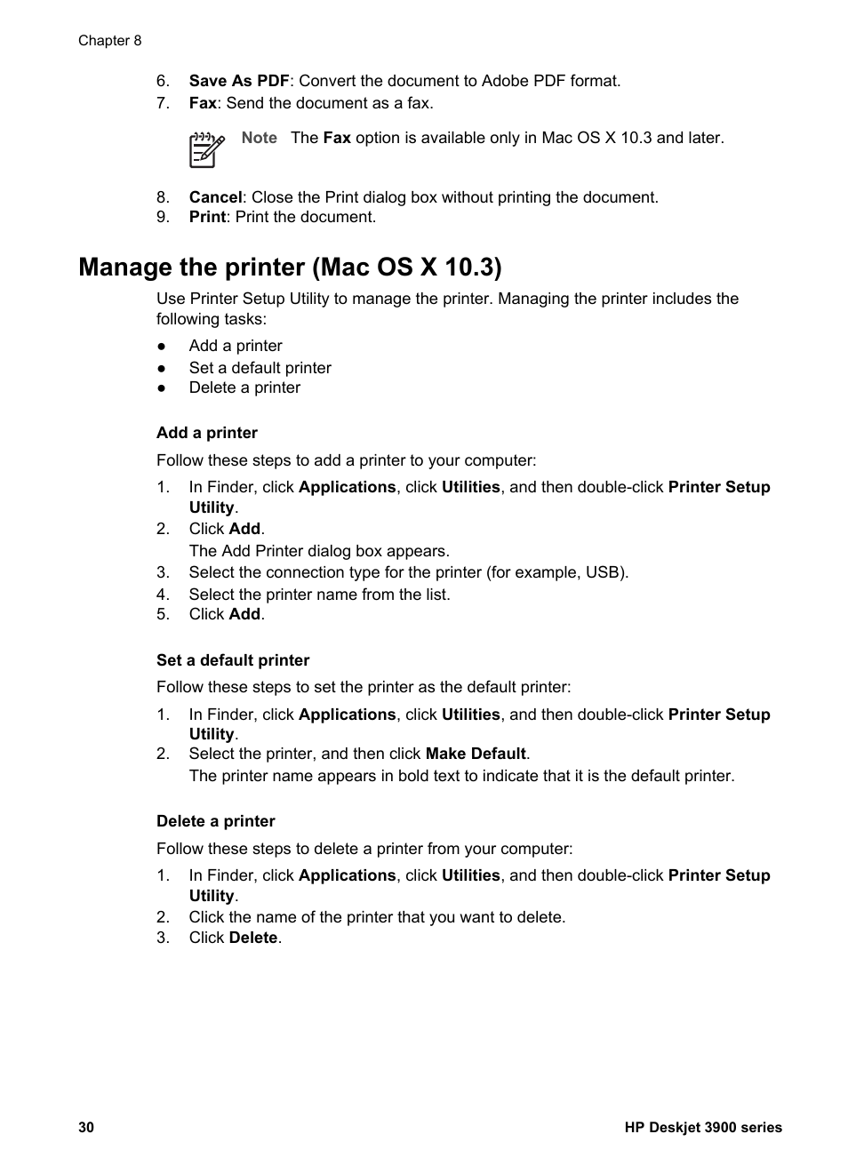 Manage the printer (mac os x 10.3) | HP Deskjet 3930 Color Inkjet Printer User Manual | Page 32 / 62