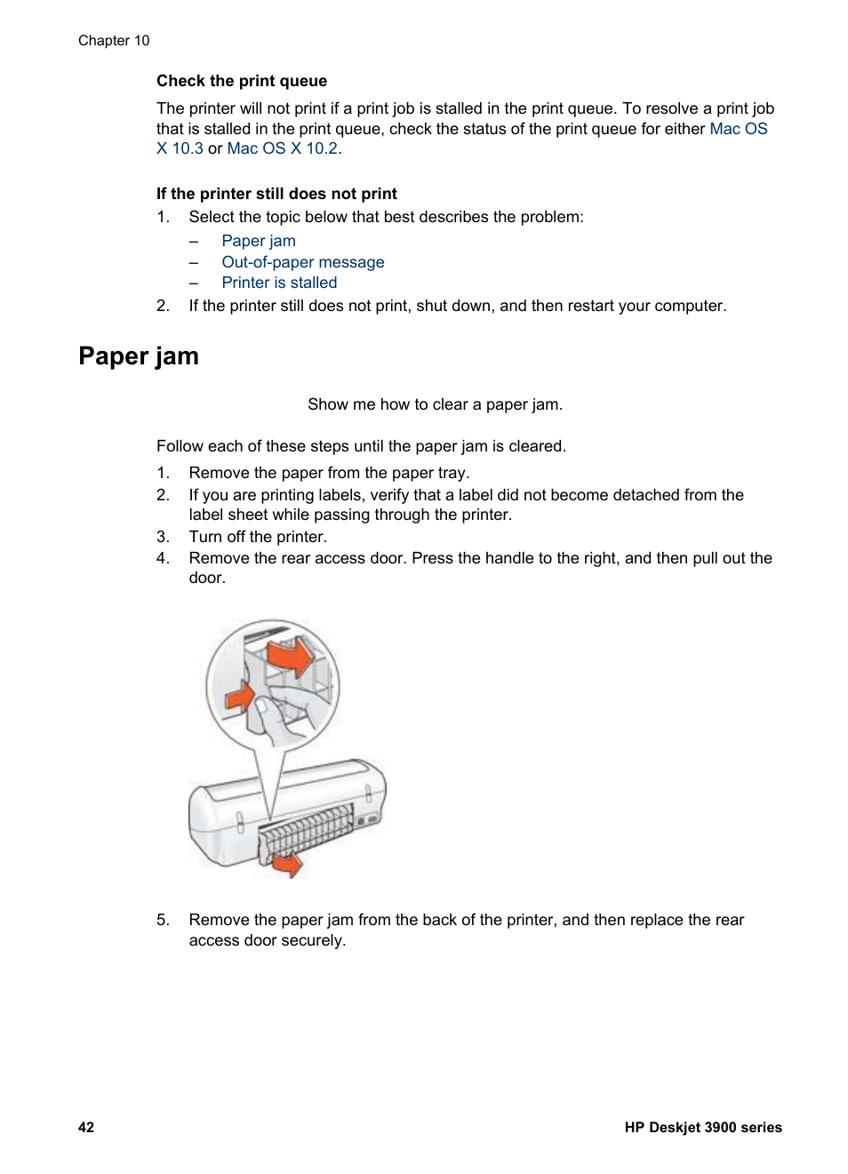 Paper jam | HP Deskjet 3930 Color Inkjet Printer User Manual | Page 44 / 62