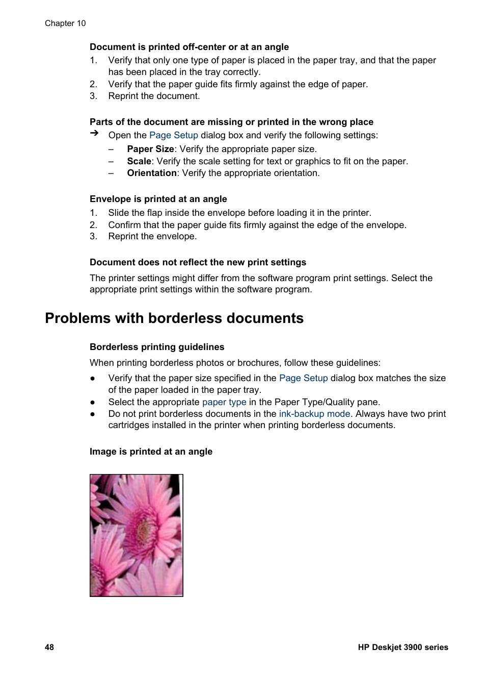 Problems with borderless documents | HP Deskjet 3930 Color Inkjet Printer User Manual | Page 50 / 62