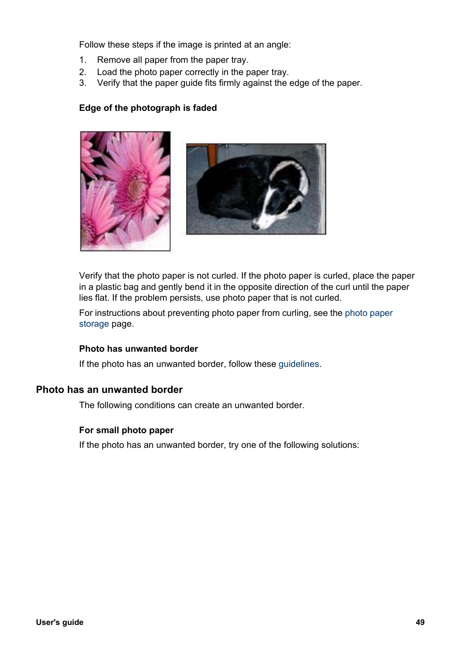 Photo has an unwanted border | HP Deskjet 3930 Color Inkjet Printer User Manual | Page 51 / 62