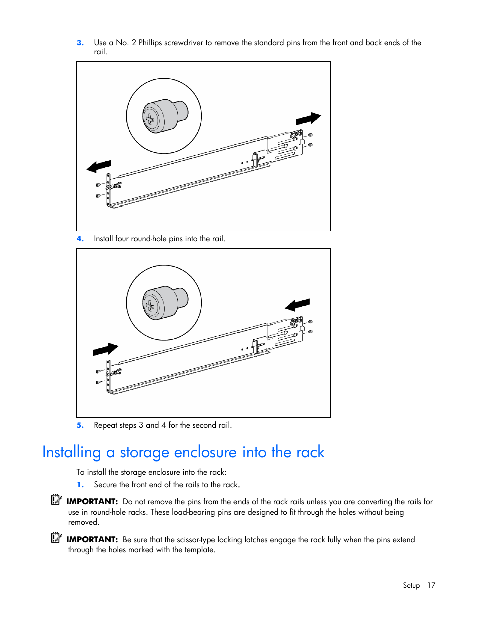 Installing a storage enclosure into the rack | HP 60-Modular-Smart-Array User Manual | Page 17 / 52