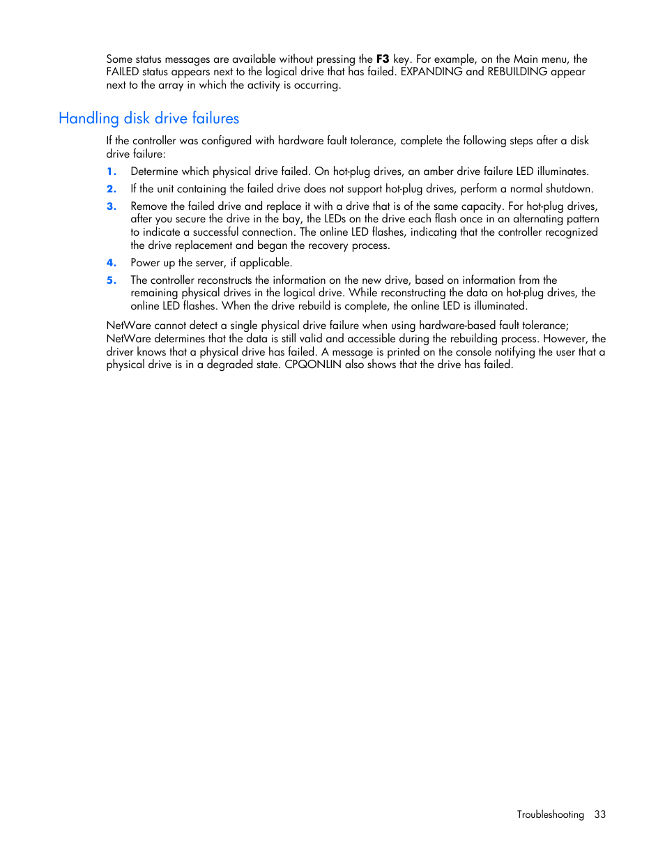 Handling disk drive failures | HP 60-Modular-Smart-Array User Manual | Page 33 / 52