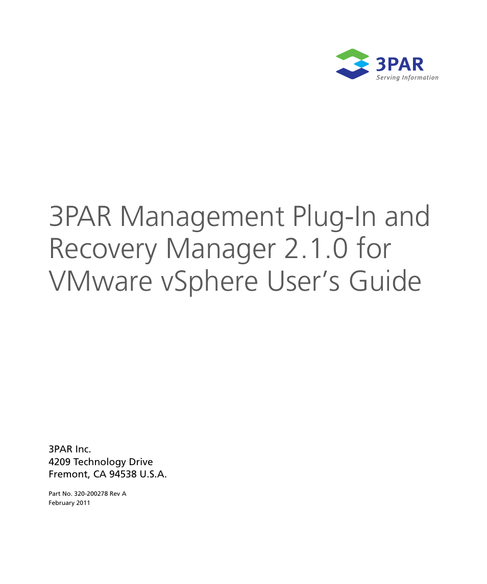 HP 3PAR Application Software Suite for VMware User Manual | 120 pages