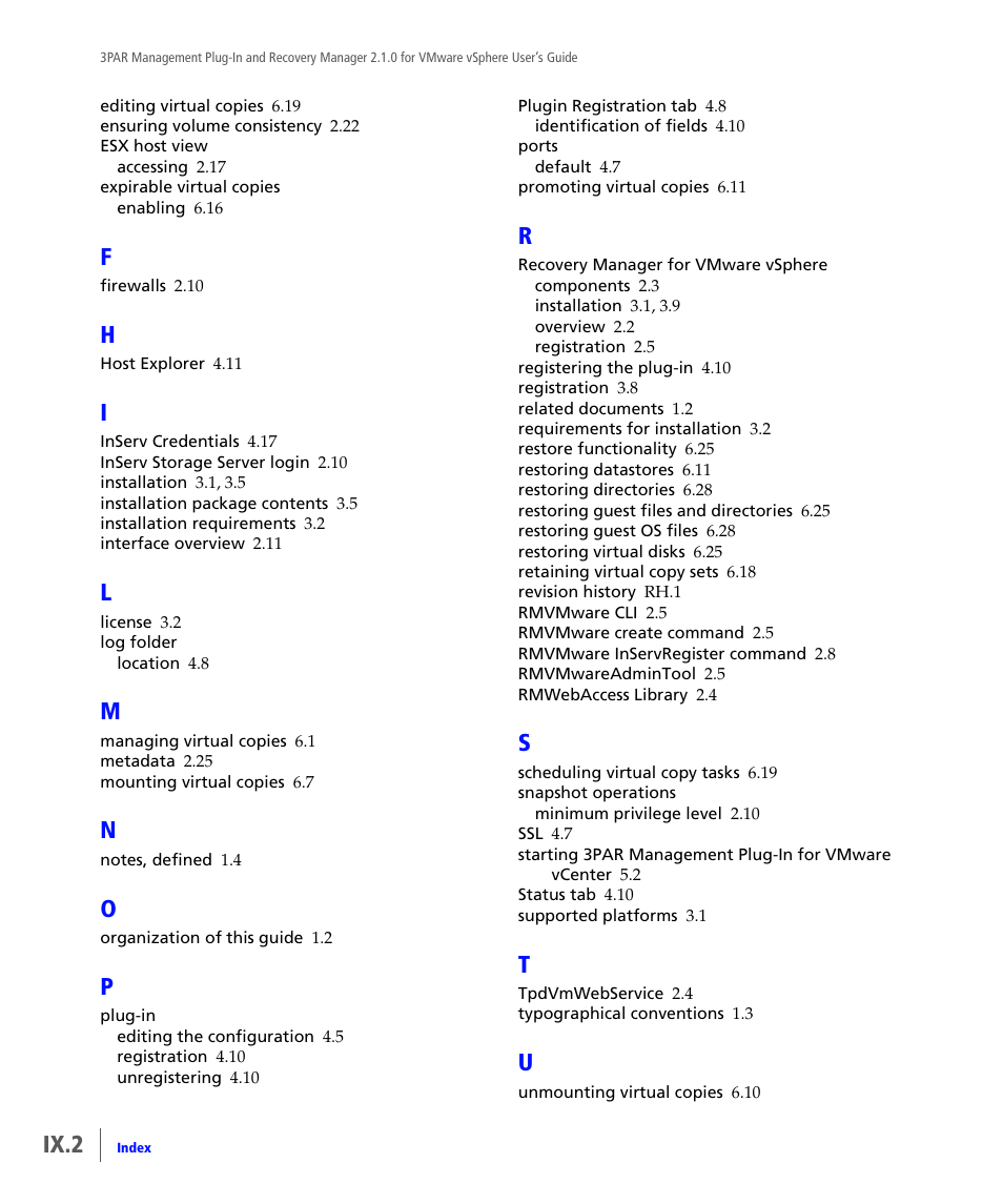 Ix.2 | HP 3PAR Application Software Suite for VMware User Manual | Page 116 / 120
