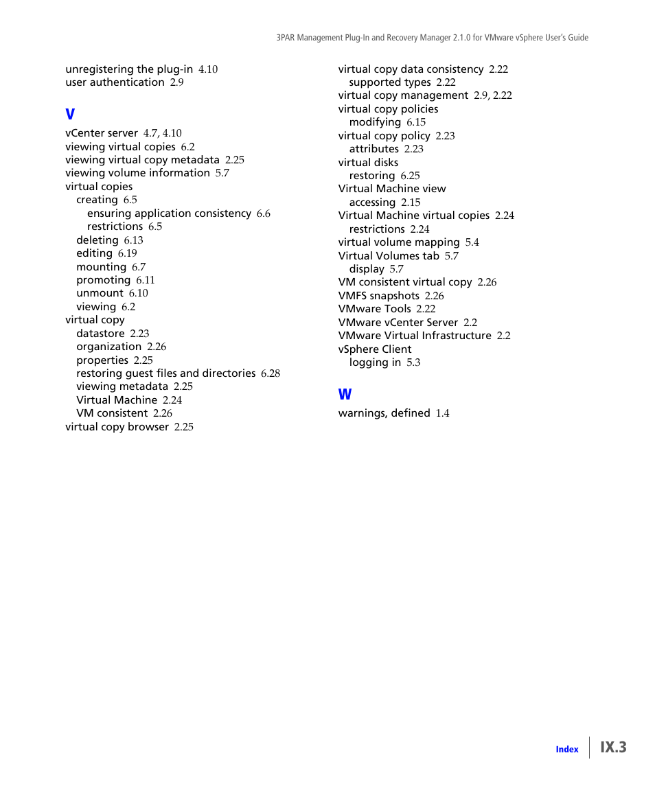 Ix.3 | HP 3PAR Application Software Suite for VMware User Manual | Page 117 / 120