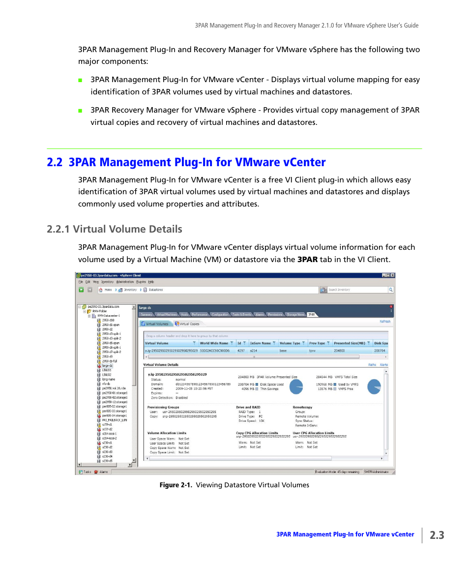 2 3par management plug-in for vmware vcenter, 1 virtual volume details, 3par management plug-in for vmware vcenter | Virtual volume details | HP 3PAR Application Software Suite for VMware User Manual | Page 13 / 120