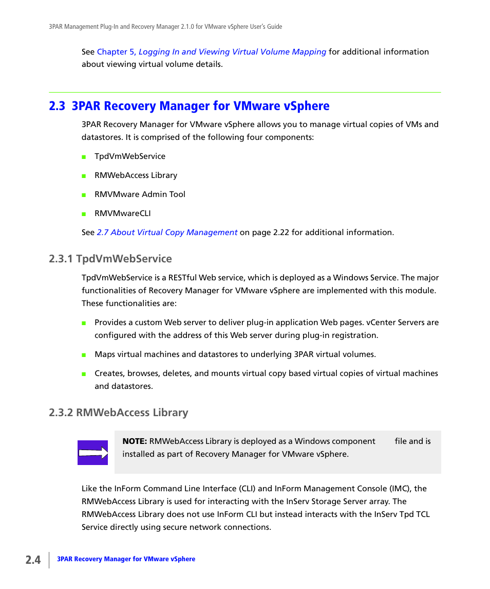 3 3par recovery manager for vmware vsphere, 1 tpdvmwebservice, 2 rmwebaccess library | 3par recovery manager for vmware vsphere, Tpdvmwebservice, Rmwebaccess library | HP 3PAR Application Software Suite for VMware User Manual | Page 14 / 120