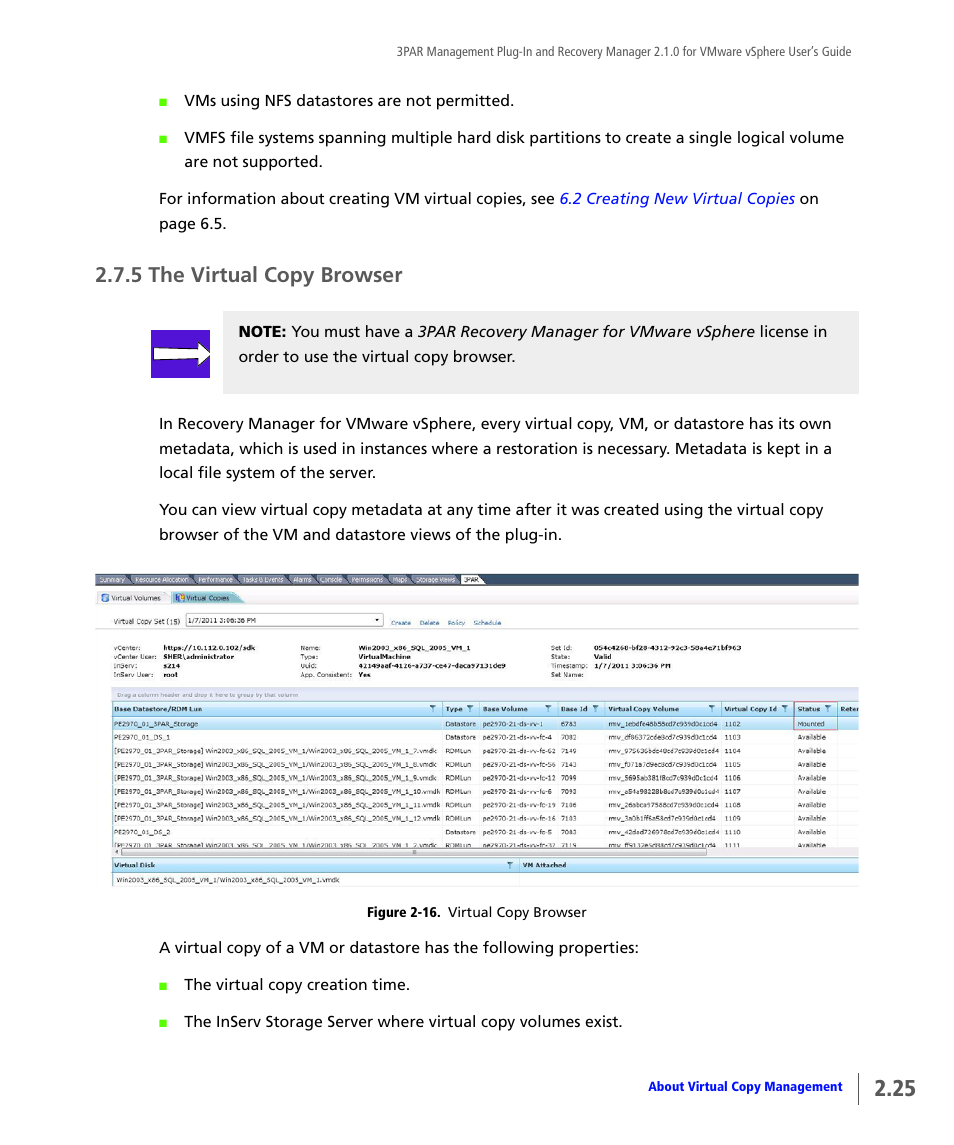 5 the virtual copy browser, The virtual copy browser | HP 3PAR Application Software Suite for VMware User Manual | Page 35 / 120