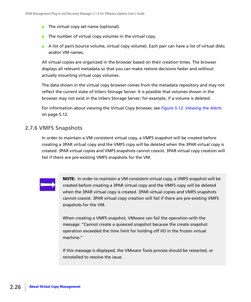 6 vmfs snapshots, Vmfs snapshots | HP 3PAR Application Software Suite for VMware User Manual | Page 36 / 120