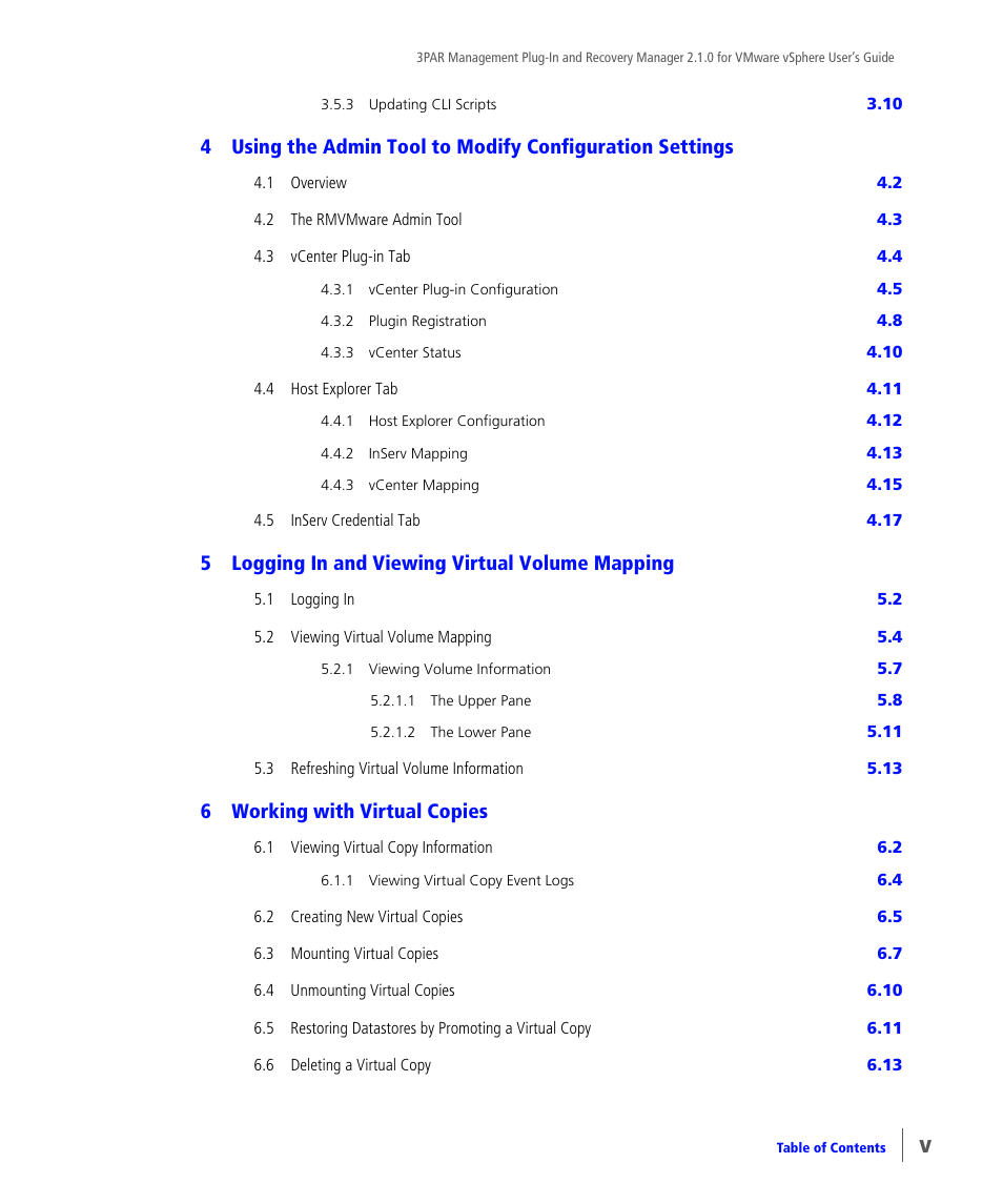 5logging in and viewing virtual volume mapping, 6working with virtual copies | HP 3PAR Application Software Suite for VMware User Manual | Page 5 / 120