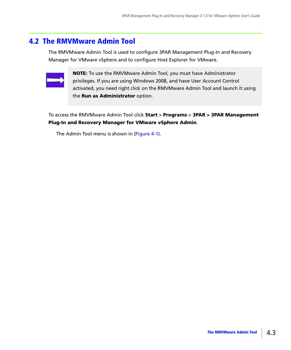 2 the rmvmware admin tool, The rmvmware admin tool | HP 3PAR Application Software Suite for VMware User Manual | Page 51 / 120